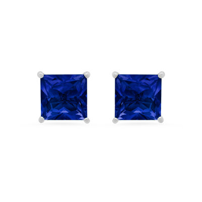 Princess-Cut Created Blue Sapphire Solitaire Stud Earrings in 14k White Gold