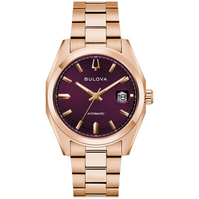 Bulova Men's Classic Automatic Aubergine Dial Rose Gold-Tone Stainless Steel 41mm Watch 97B234