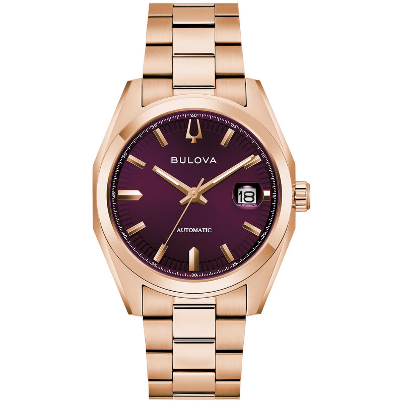 Bulova Men's Classic Automatic Aubergine Dial Rose Gold-Tone Stainless Steel 41mm Watch 97B234 image number null