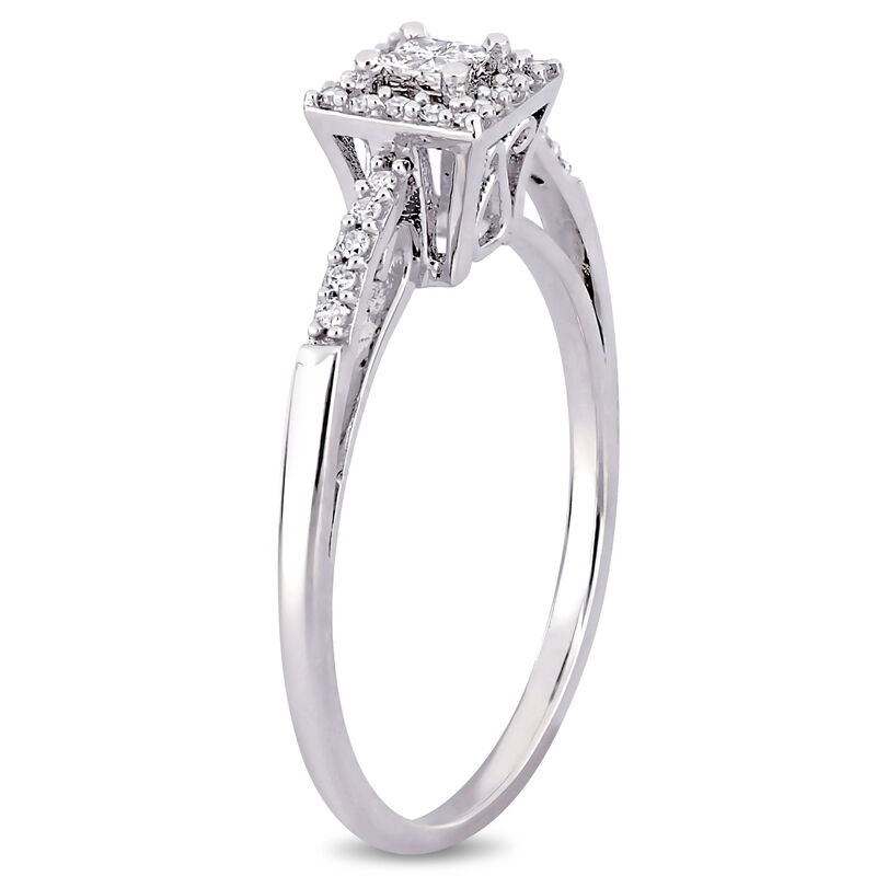 Princess & Round Cut Diamond Halo Promise Ring 1/5ctw. in 10k White Gold  image number null