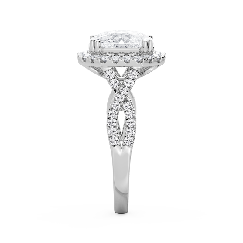 Elongated Octagon Lab Grown Diamond 3 1/2ctw. Halo Twist Engagement Ring in 14k White Gold image number null
