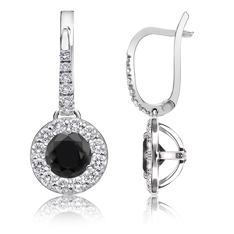 Black Diamond Halo 1½ct. Drop Earrings in 14k White Gold image number null
