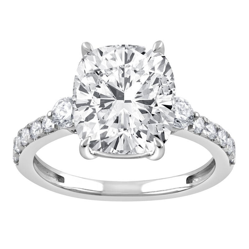 Cushion-Cut Lab Grown 4ctw. Diamond Elongated Cushion Three-Stone Plus Enagement Ring in 14k White Gold image number null