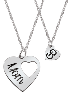 Mom & Me Initial Heart Pendants Sterling Silver Set