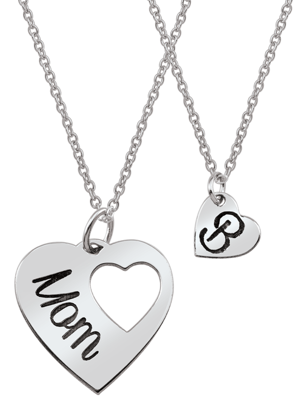 Mom & Me Initial Heart Pendants Sterling Silver Set image number null