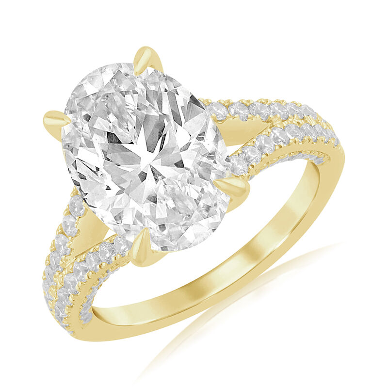 Oval Lab Grown Diamond 5 3/4ctw. Split Shank with Diamond Profile Engagement Ring in 14k Yellow Gold image number null