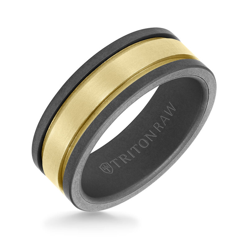 TritonRAW Men's 8mm Black Tungsten and 14K Yellow Gold Wedding Band image number null