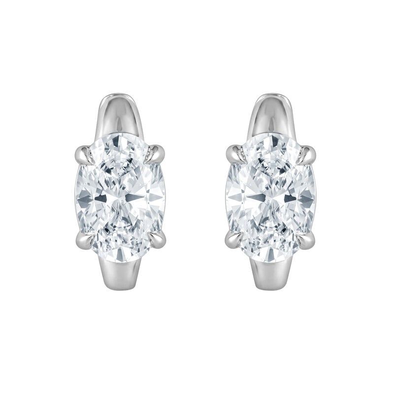 Lab Grown Diamond 2ctw. Oval Solitaire Hoop Earrings in 10k White Gold image number null