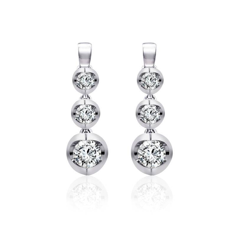 Brilliant-Cut .25ctw. HI I1-2 Diamond 3-Stone Drop Earrings in 14k White Gold image number null