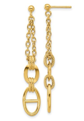 Textured & Polished Dangle Earrings in 14k Yellow Gold