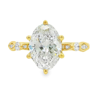 Oval Lab Grown Diamond 2 1/5ctw. Bezel Accent Engagement Ring in 14k Yellow Gold