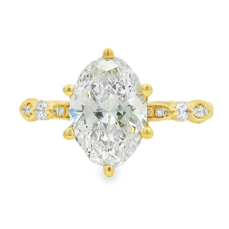 Oval Lab Grown Diamond 2 1/5ctw. Bezel Accent Engagement Ring in 14k Yellow Gold image number null