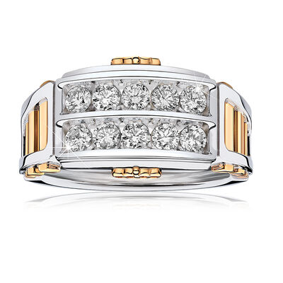 JK Crown® Men's 1ctw. Diamond Ring in White & Yellow Gold