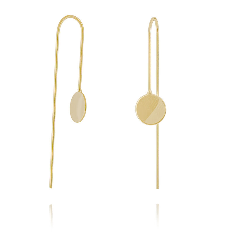 Flat Long Disc Wire Threaded Fashion Earrings in 14k Yellow Gold image number null