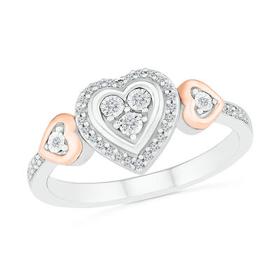 Diamond Heart Ring in Sterling Silver & 10k Rose Gold