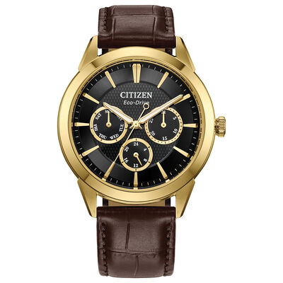 Citizen GTS Classic Multifunction GP White Dial Brown Leather Strap 40mm Watch in Stainless Steel BU2112-06E
