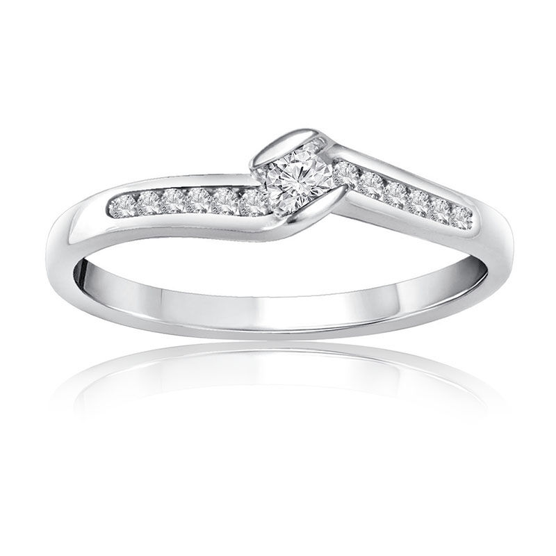 Round Brilliant Diamond Promise Ring in 10k White Gold image number null
