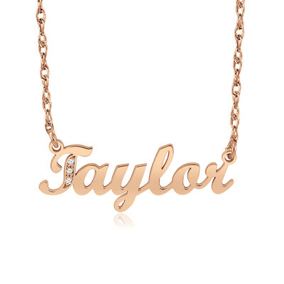 Diamond Accent Personalized Name Necklace in Rose Gold Plated Sterling Silver