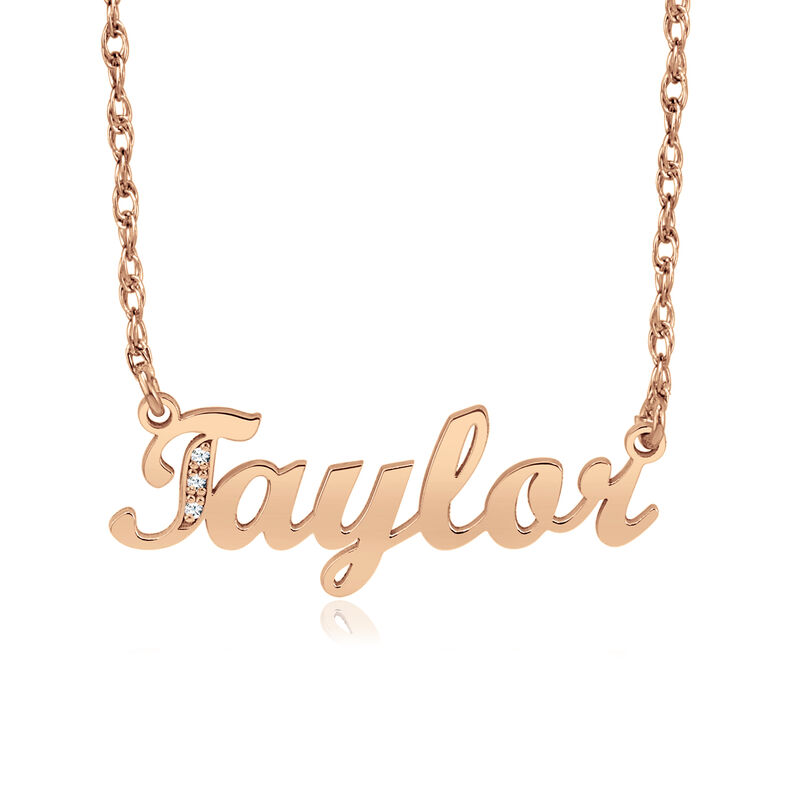 Diamond Accent Personalized Name Necklace in Rose Gold Plated Sterling Silver image number null