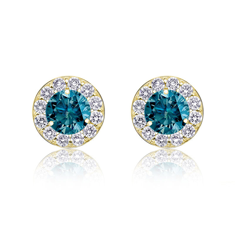 Blue Diamond ¾ ct. t.w. Halo Stud Earrings in 14k Yellow Gold image number null
