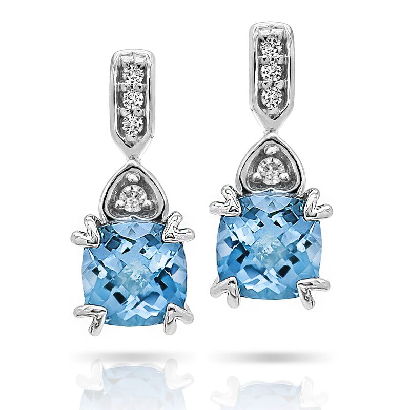 Cushion Blue Topaz & Diamond Drop Fashion Earrings in 10k White Gold image number null