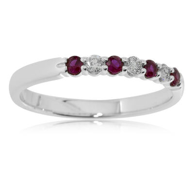 Diamond & Ruby Prong Set 0.15ctw. Band in 14k White Gold