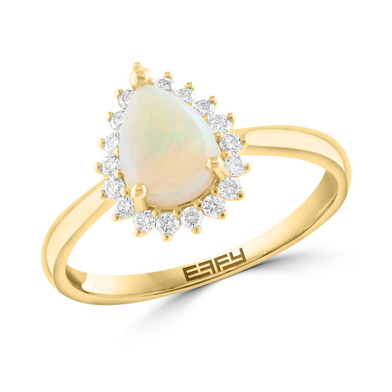 EFFY Pear-Shaped Opal & Diamond Halo Ring in 14k Yellow Gold image number null