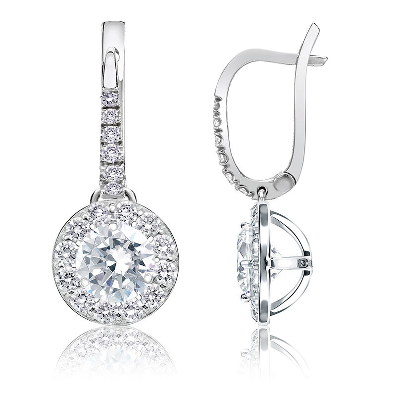 Drop 1½ct. Diamond Halo Earrings in 14k White Gold image number null