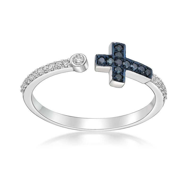 Blue Diamond Cross Ring in Sterling Silver image number null