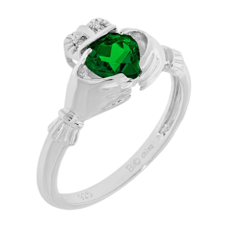 Claddagh Emerald Heart Ring in Sterling Silver image number null