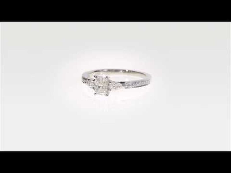 Three-Stone Radiant & Pear 5/8ctw. Diamond Engagement Ring in 14k White Gold image number null