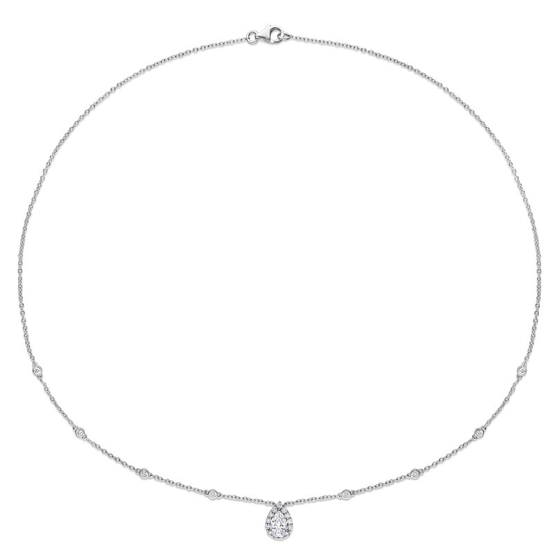 Pear 1 1/2ctw. Created Moissanite Halo Necklace in Sterling Silver image number null