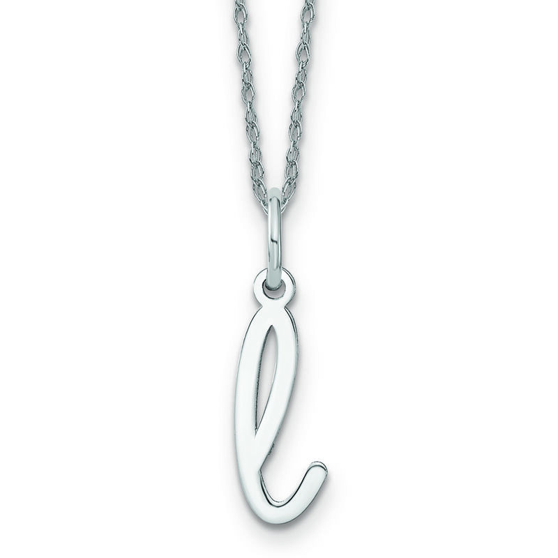 Script L Initial Necklace in 14k White Gold image number null