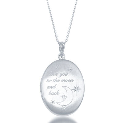 Love You To The Moon & Back Oval Locket in Sterling Silver