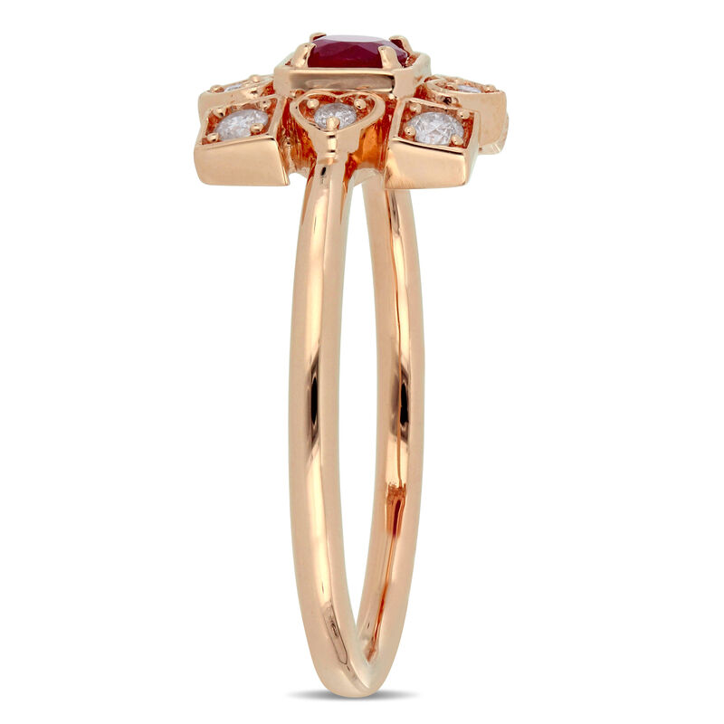 Everly Vintage-Inspired 1/5ctw. Diamond & Ruby Ring in 10k Rose Gold image number null