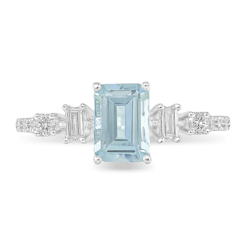 Emerald-Cut Aquamarine & Diamond Ring in 10k White Gold image number null