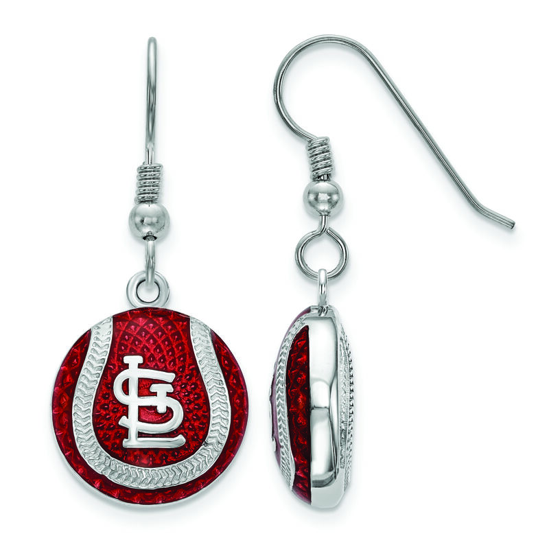 St. Louis Cardinals Enameled Dangle Baseball Earrings in Sterling Silver image number null