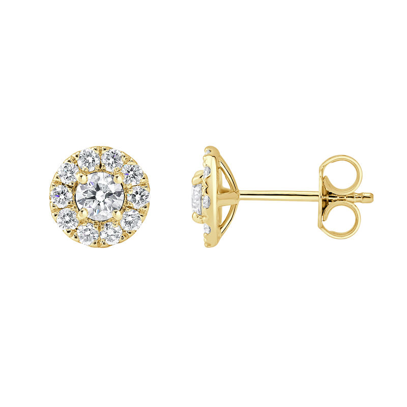 Lab Grown Diamond 1ctw. Single Halo Stud Earrings in 14k Yellow Gold image number null