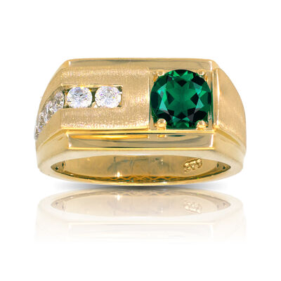 Created Emerald & Lab Grown Diamond Ring in 10k Yellow Gold