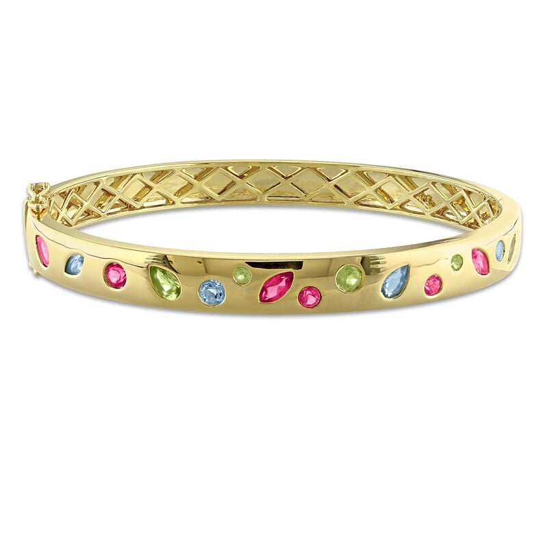 Peridot, Pink Topaz & Swiss Blue Topaz Bangle Bracelet in Gold Plated image number null