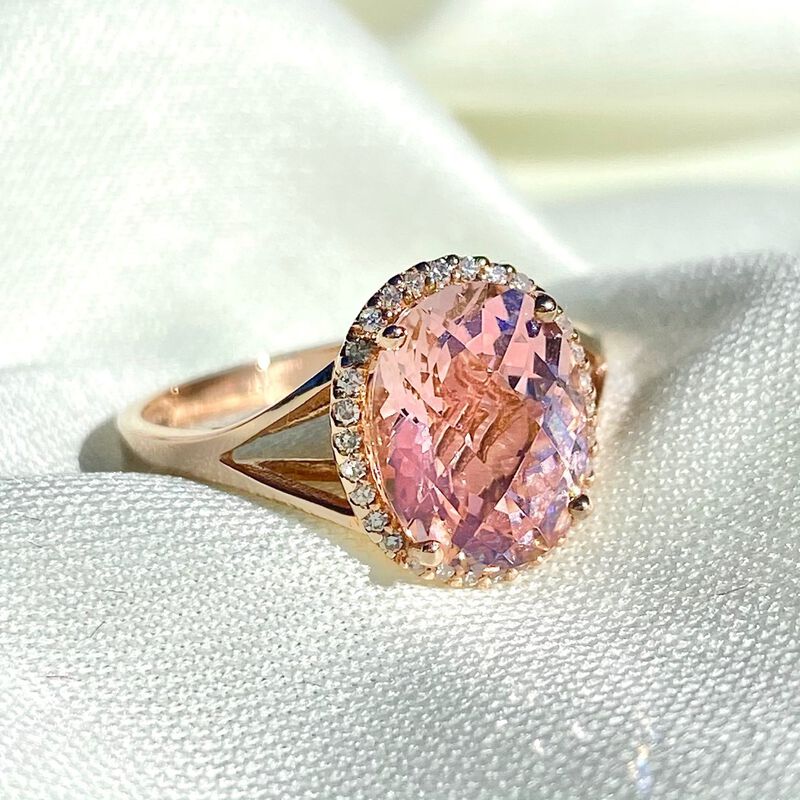 Tahiti Pink Oval Created Spinel Gemstone & Diamond Ring in 14k Rose Gold image number null