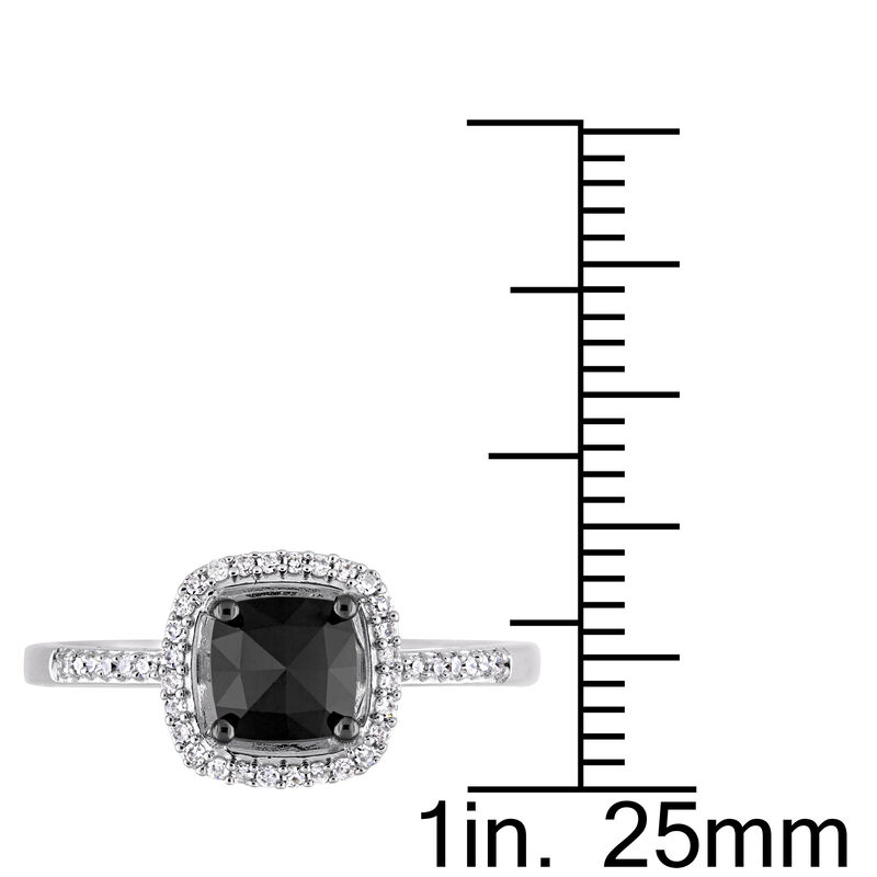 Cushion-Cut 1ctw Black Diamond Halo Engagement Ring in 14k White Gold image number null