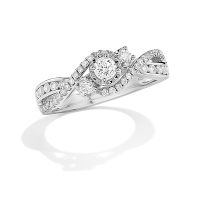 Gia. Three-Stone Diamond Twist Engagement Ring in 14k White Gold