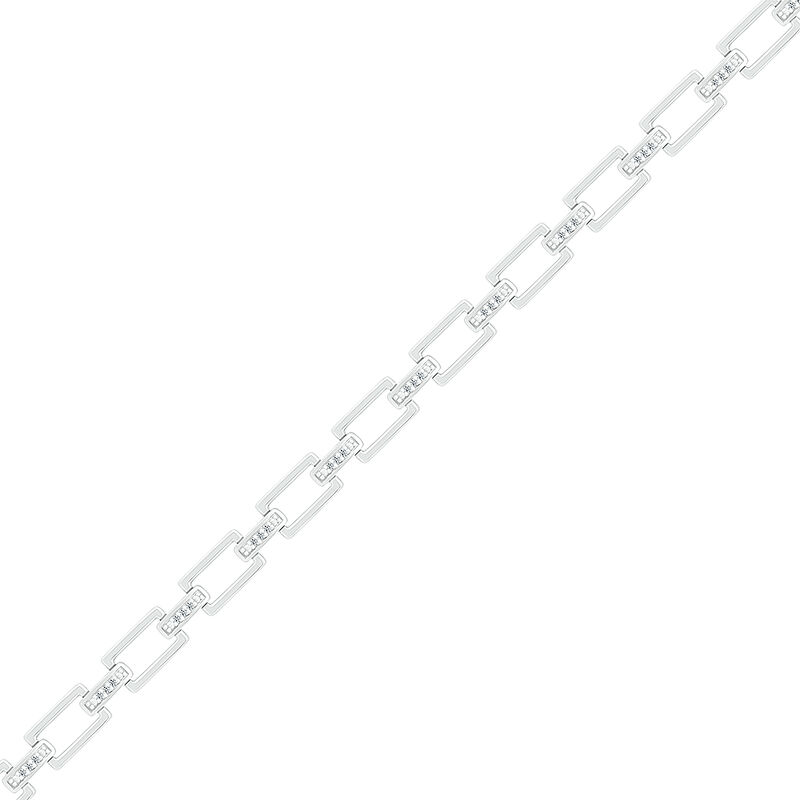 Diamond Rectangle Link Bar Bracelet in Sterling Silver image number null
