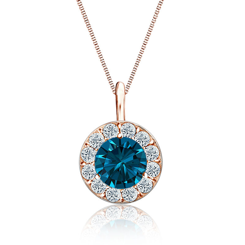 Blue & White 1 1/2ctw. Diamond Halo Pendant in 14k Rose Gold image number null