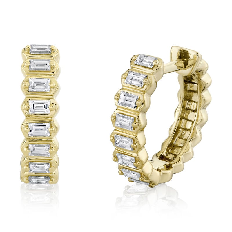 Shy Creation Baguette Diamond 1/3ctw. Huggie Earrings in 14k Yellow Gold image number null