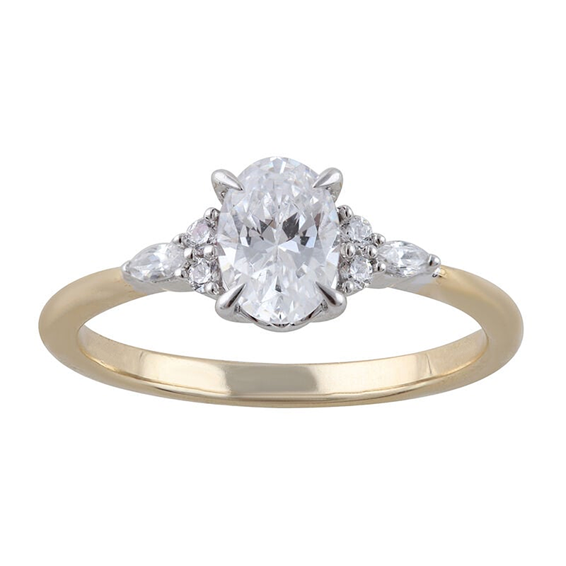 Oval Lab Grown 1.11ctw. Diamond Trilogy Engagement Ring in 14k Yellow Gold image number null
