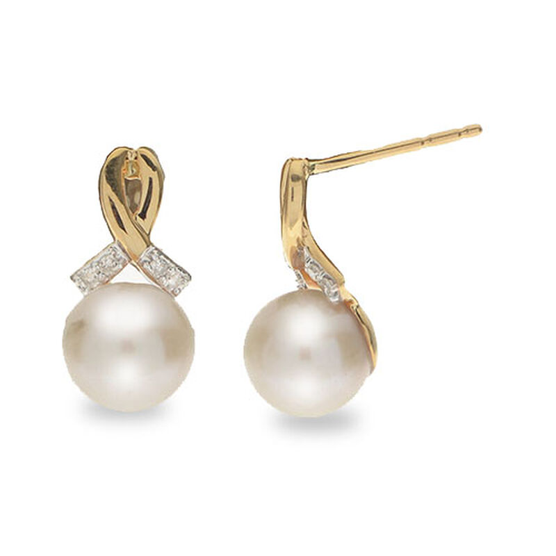 Round Imperial Pearl 7.5-8mm Pearl Drop Earrings in 10k Yellow Gold image number null