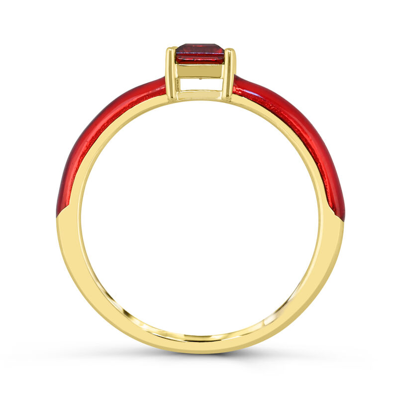 Princess-Cut Garnet Enamel Ring in 14k Yellow Gold Plated Sterling Silver image number null