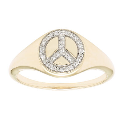Diamond Peace Sign Ring in 14k Yellow Gold